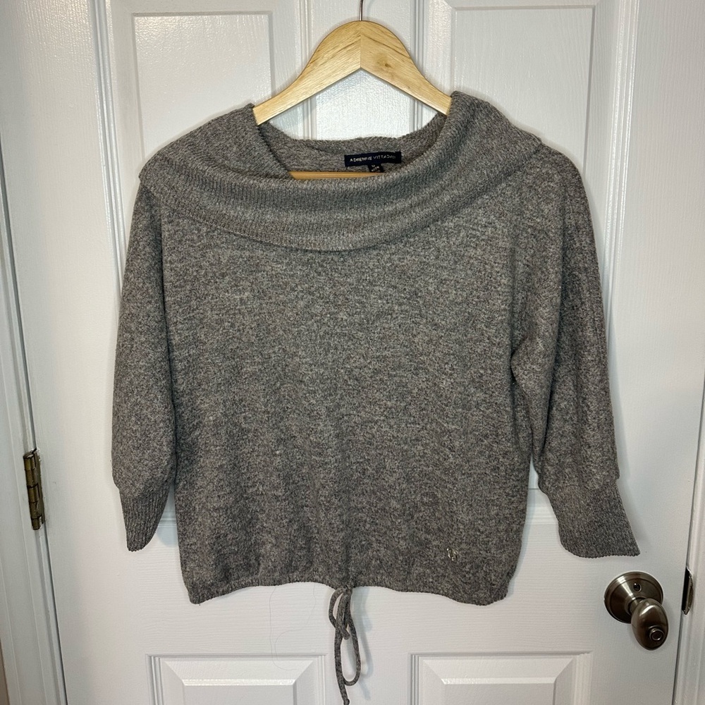 Adrienne Vittadini Cowl Neck Pullover Grey Sweater Cinch Bottom Size M Slouchy